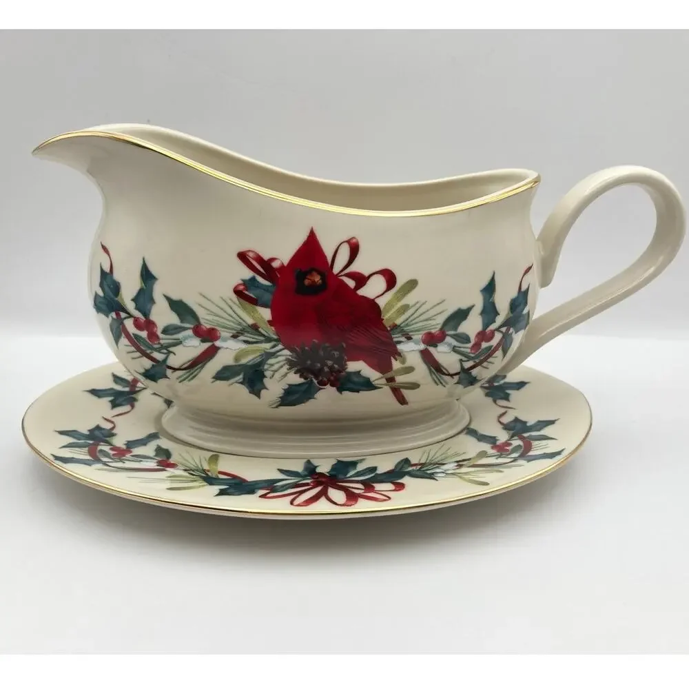 Lenox Winter Greeting Gravy Bowl & Under Plate Original Box
